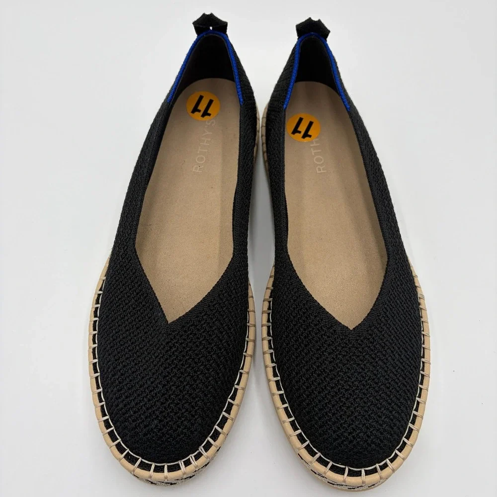 Rothys The Espadrille Black Knit Slip On Flat Shoes Womens 11 186-002 Chic Beach